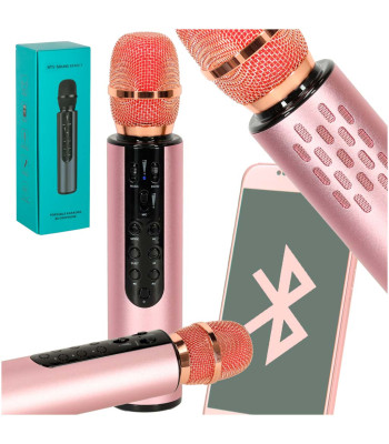 Rožinis belaidis karaoke mikrofonas Bluetooth