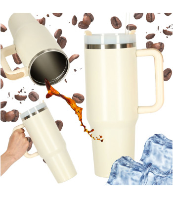 Terminis Puodelis su Šiaudeliu ir Rankena - 1200ml Kremas