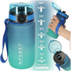 Sportinis gėrimo butelis su šiaudeliu ir rankena, 600 ml, mėlynai žalias