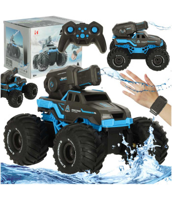 RC amfibija vandeniui atsparus automobilis, valdomas rankų gestais + 2 nuotolinio valdymo pulteliai mėlynos spalvos