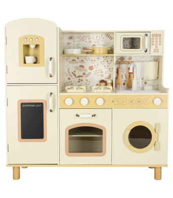 Medinė vaikų virtuvė su vandens kranu, garsais ir šviesomis - 90 cm
