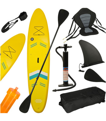 Geltona pripučiama SUP lenta su sėdyne