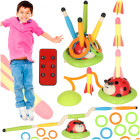 Vaikų žaidimų rinkinys 3 viename: skakankė, taikinio mėtymas ir skraidančių lėkščių paleidimas