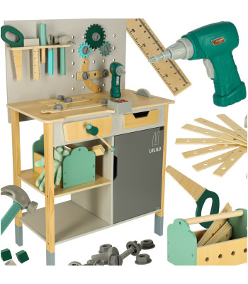 Medinis LULILO Fikso dirbtuvės rinkinys mažajam meistrui su įrankiais