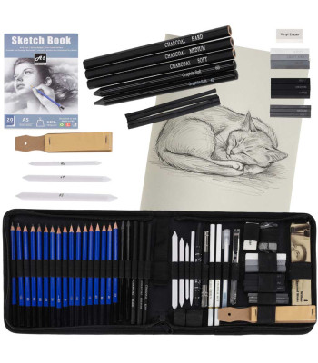 Piešimo rinkinys su pieštukais ir anglimi