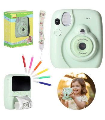 Momentinis skaitmeninis fotoaparatas vaikams, žalias su aksesuarais