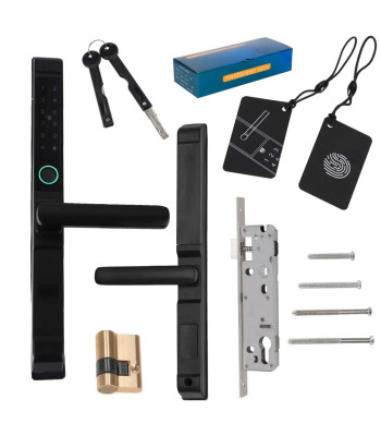 Elektroninė durų rankena su kodo, pirštų atspaudų ir kortelių skaitytuvu