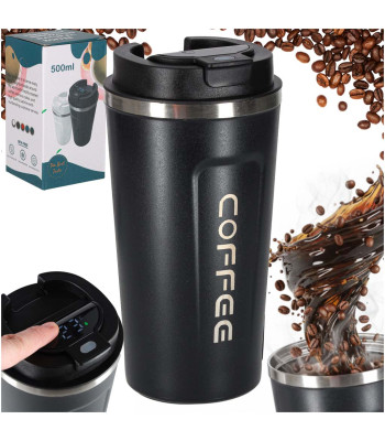 Išmanusis kelioninis puodelis su LED ekranu, juodas, 500 ml