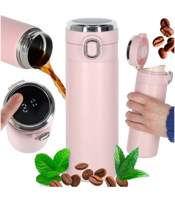 LED termoso puodelis su kandikliu 350 ml rožinės spalvos