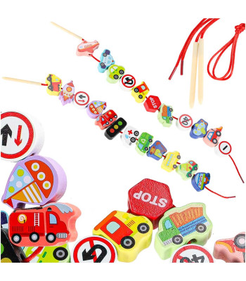 Mediniai kaladėliai vaikams: transporto priemonės ir kelio ženklai