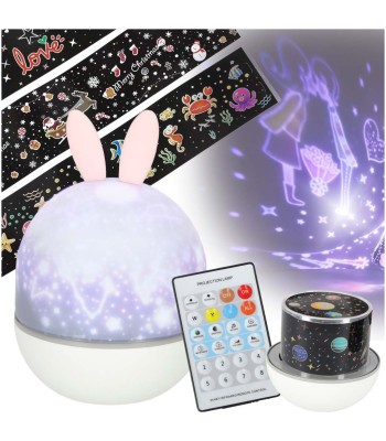 Naktinė lempa projektorius žvaigždžių LED USB su keičiamais motyvais ir nuotolinio valdymo pulteliu