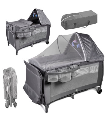 Sulankstoma turistinė lovelė su vystymo stalu ir čiužiniu vaikams