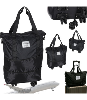 Kompaktiška kelioninė sulankstoma juoda kuprinė su ratukais, 3 dydžiai