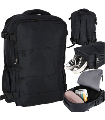 Trijų skyrių juodas kelioninis kuprinis 45x30 cm