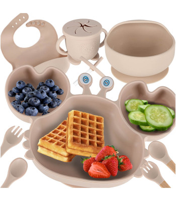 Silikoniniai indai vaikams - Krabų rinkinys, 9 dalių, smėlinis