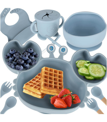 Silikoniniai indai vaikams Krabas, 9 dalių rinkinys, mėlynas