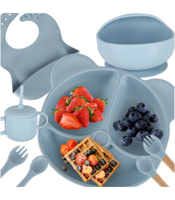 Silikoninių indų rinkinys vaikams - 8 dalių, mėlynas