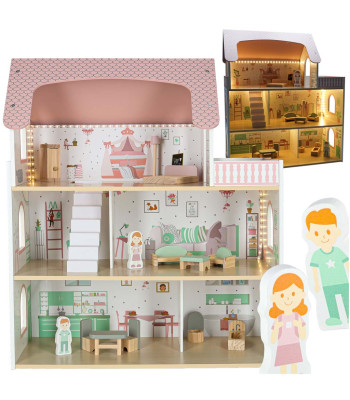 Medinis lėlių namelis LULILO Peonio 70 cm su LED apšvietimu