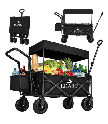 Sulankstomas transportavimo vežimėlis su stogeliu ir tinklu, juodas