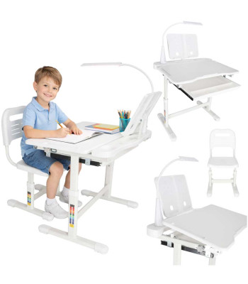 Vaikiškas reguliuojamas rašomasis stalas su LED lempa ir kėde