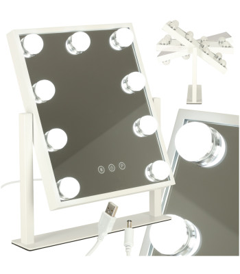 Kosmetinis LED makiažo veidrodis su 9 lemputėmis, USB 25 x 30 cm
