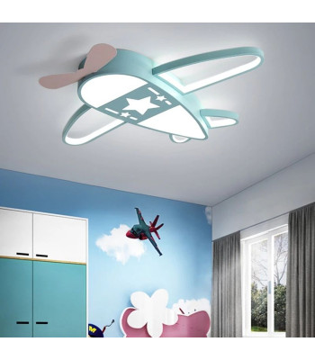 LED lubinis šviestuvas vaikų kambariui – lėktuvo formos, reguliuojamas, su pulteliu, 49 × 60 cm