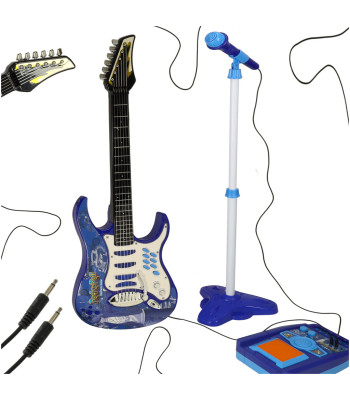 Elektrinė roko gitara vaikams su stiprintuvu ir mikrofonu, mėlyna