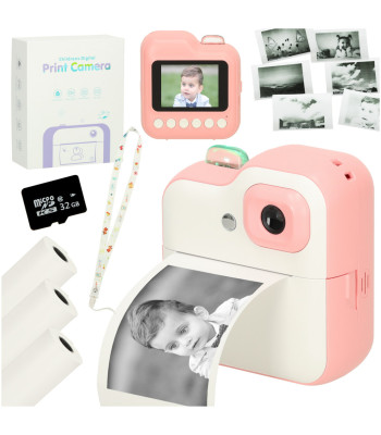 Momentinis fotoaparatas su termine spausdintuve, 32GB atminties kortele ir priedais – rožinis, 1GB, 24MPX