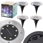 Saulės energija įkraunamų įžeminamų lauko LED šviestuvų rinkinys su prieblandos jutikliu, 4 vnt., šaltai balta, 8 LED, 11,5 cm