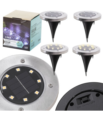 Saulės energija įkraunamų įžeminamų lauko LED šviestuvų rinkinys su prieblandos jutikliu, 4 vnt., šaltai balta, 8 LED, 11,5 cm