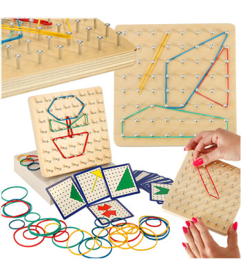 Medinė geolenta – dėlionė su gumytėmis Geoboard Geoplan, 15 cm × 15 cm × 2,3 cm