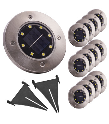 Saulės energija maitinamų įžeminamų sodo šviestuvų rinkinys su prieblandos jutikliu, šaltai balti, 8LED, 12 vnt., 12 cm