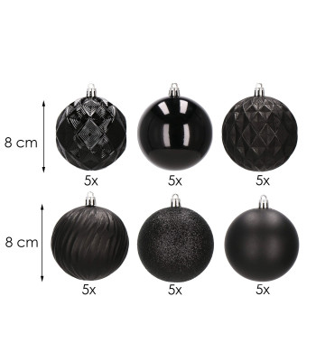 Kalėdiniai burbulai Springos CA0877 30 vnt. juodi 8 cm rinkinys