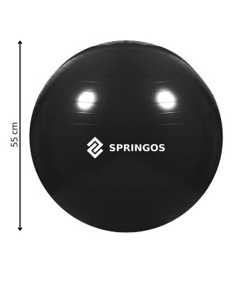 Fitneso gimnastikos kamuolys su pompa Springos FB0013, 55 cm, juoda