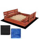 Uždara smėlio dėžė su suolais Springos SBP120SET02 120x120 cm impregnuota mediena, su plėve ir pagrindo danga
