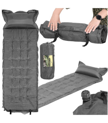Savipildanti turistinė kilimėlė Springos PM053 193 cm su pagalvėle ir dėklu, pilka