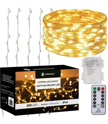 Kalėdinės LED lemputės užuolaida Springos CL0183, 300 LED, 3x3 m, šiltai balta