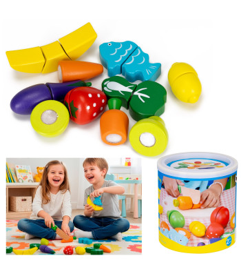 Medinių žaislų rinkinys - vaisių ir daržovių pjaustymo žaidimas Springos KG0058