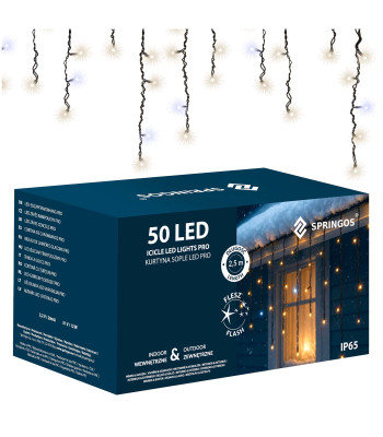 LED šviesos užuolaida su 50 LED, šaltai balta šviesa + flash Springos CL1240