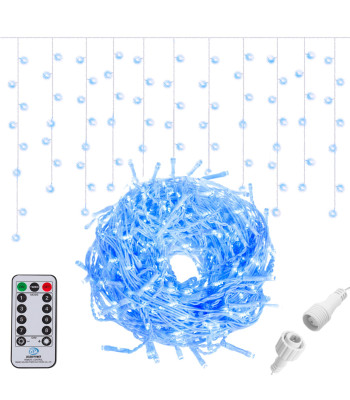 Gaismo užuolaida su nuotolinio valdymo pultu, 300 LED girlianda, vidaus/lauko apšvietimas, ledo spalvos, mėlyna