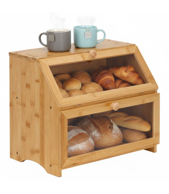 Dviaukštė bambukinė duonos dėžė