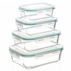 Stikliniai maisto laikymo indai su dangčiais, 4 vnt., permatomi