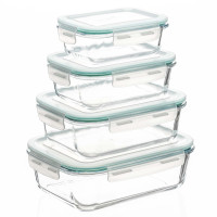 Stikliniai maisto laikymo indai su dangčiais, 4 vnt., permatomi