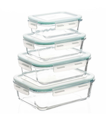 Stikliniai maisto laikymo indai su dangčiais, 4 vnt., permatomi