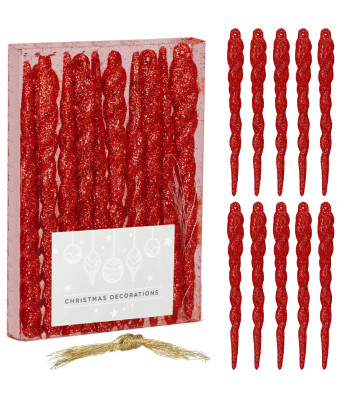 Kalėdiniai eglutės papuošimai varvekliai, 10 vnt., atsparūs smūgiams, 12 cm, spindintys raudoni