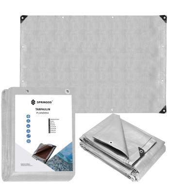 Sodo brezentas 6x4 m 130 g/m² su sustiprinta apsaugine plėve automobiliui, pilka