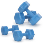 2 x 2,5 kg šešiakampės hantelės fitneso treniruotėms, 2 vnt. komplektas, mėlynos