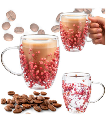 Springos® 300 ml dvigubų sienelių stiklinė su dirbtinėmis gėlėmis HA7574