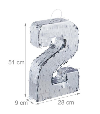 Gimtadienio pinjata – sidabrinis skaičius 2, Springos PIN003, 51 × 28 × 9 cm