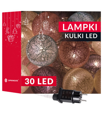 Medvilniniai rutuliukai 30 LED dekoratyvinės lemputės, elektrinė girlianda Springos CL0154 turkio-rožinė